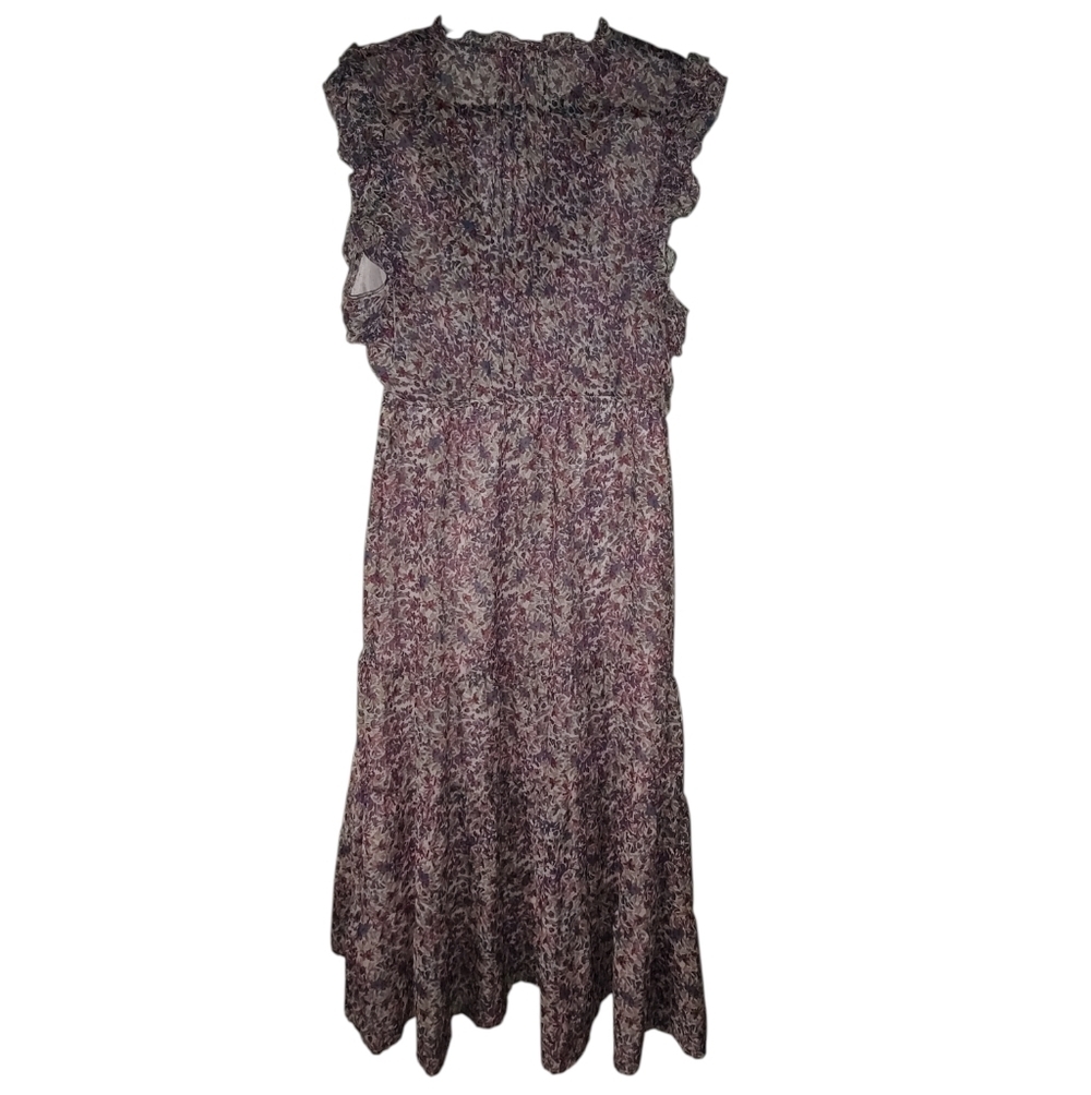 BB Dakota Lavender Floral Tiered V-Neck Midi Dress With Ruffle Sleeves - Picture 4 of 6